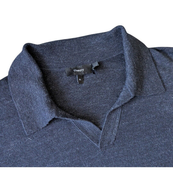 Theory Navy Blue Brenan Polo Shirt in Pacific Linen Cotton Blend Size XL Knit - Picture 5 of 7